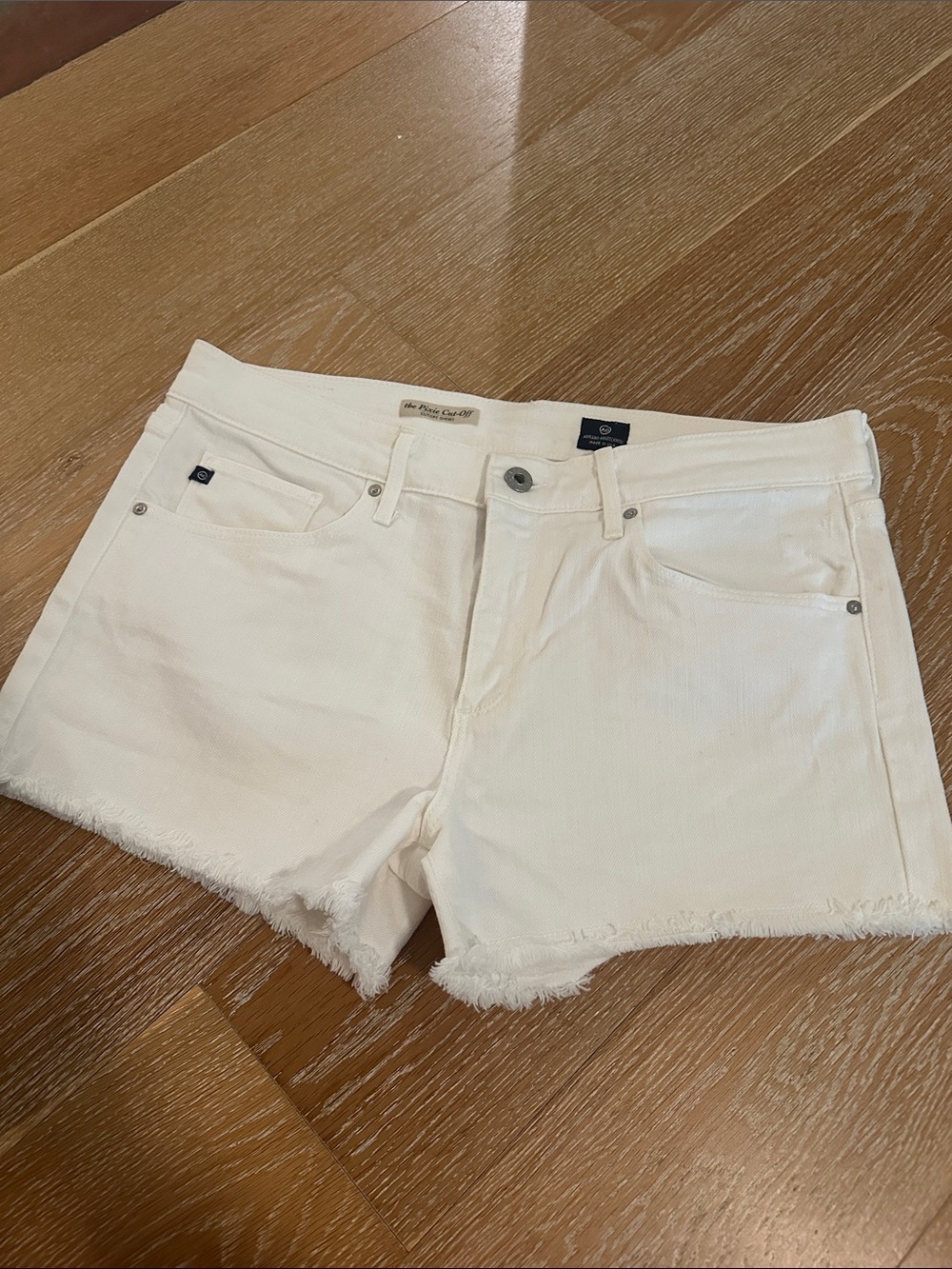 AG Pixie White Frayed Hem Denim Shorts (30)